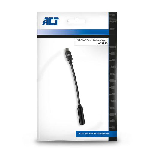 ACT USB-C naar 3.5mm jack audio adapter, 3.5mm, Vrouwelijk, USB Type-C, Mannelijk, 0,11 m, Zwart