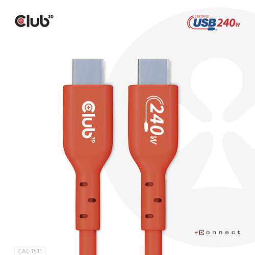 CLUB3D USB2 Type-C Bi-Directional USB-IF Certified Cable Data 480Mb, PD 240W(48V/5A) EPR M/M 1m / 3.23 ft, 1 m, USB C, USB C, USB 2.0, Oranje