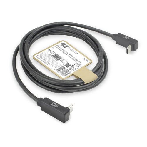 ACT USB 3.0 10Gbps 60W USB Type-C (haaks boven/beneden) naar USB Type-C (haaks boven/beneden) kabel, 2 meter, 2 m, USB C, USB C, USB 3.2 Gen 2 (3.1 Gen 2), 10 Gbit/s, Zwart