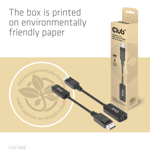 CLUB3D DisplayPort1.4 to HDMI 4K120Hz/8K60Hz HDR Active adapter M/F, 0,21 m, DisplayPort, HDMI, Mannelijk, Vrouwelijk, Recht