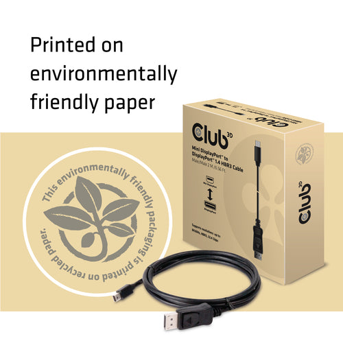 CLUB3D Mini DisplayPort naar DisplayPort 1.4 HBR3 8K60Hz Kabel, 2 Meter, 2 m, Mini Displayport, Displayport, Mannelijk, Mannelijk, 7680 x 4320 Pixels