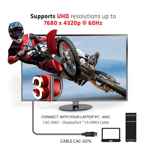 CLUB3D DisplayPort 1.4 HBR3 Cable 1meter Male/Male 8K60Hz, 1 m, DisplayPort, DisplayPort, Mannelijk, Mannelijk, 7680 x 4320 Pixels
