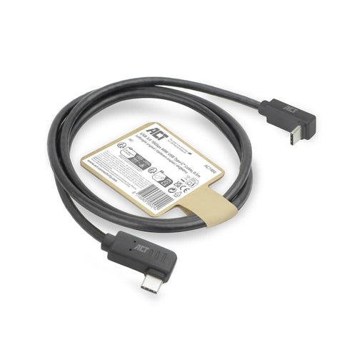 ACT USB 3.0 10Gbps 60W USB Type-C (haaks links/rechts) naar USB Type-C (haaks boven/beneden) kabel, 2 meter, 2 m, USB C, USB C, USB 3.2 Gen 2 (3.1 Gen 2), 10 Gbit/s, Zwart