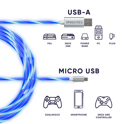 Oniverse ONICAB1-MICUSB2-WHT, 2 m, USB A, Micro-USB B, Blauw, Zilver