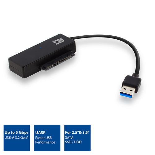 ACT USB 3.2 Gen1 naar 2,5/3,5 inch SATA Adapterkabel voor SSD/HDD, 2.5/3.5" SATA, USB A, 0,45 m, Zwart