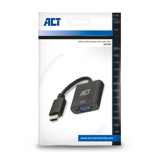 ACT 0,15 meter HDMI-A male naar VGA female adapter, met audio, 0,23 m, HDMI Type A (Standaard), VGA (D-Sub), Mannelijk, Vrouwelijk, Recht