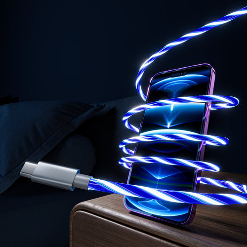 Oniverse ONICAB1-CTYPEC2-LED, 2 m, USB A, USB C, Blauw, Zilver
