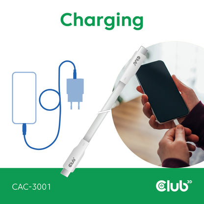 CLUB3D USB C oplaadkabel wit siliconen & tangle-free, 2 m, USB C, USB C, USB4 Gen 3x2