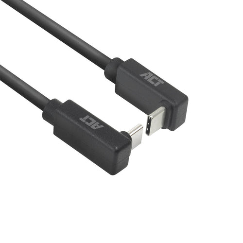 ACT USB 3.0 10Gbps 60W USB Type-C (haaks boven/beneden) naar USB Type-C (haaks boven/beneden) kabel, 0,5 meter, 0,5 m, USB C, USB C, USB 3.2 Gen 2 (3.1 Gen 2), 10 Gbit/s, Zwart