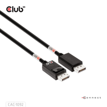 CLUB3D DisplayPortâ¢ 2.1 Bi-Directional VESA DP80 Gecertificeerde kabel 4K240Hz, 8K60Hz or 10K60Hz M/M 1.6m/ Next-Gen Gaming, 1,6 m, DisplayPort, DisplayPort, Mannelijk, Mannelijk, 10240 x 4320 Pixels