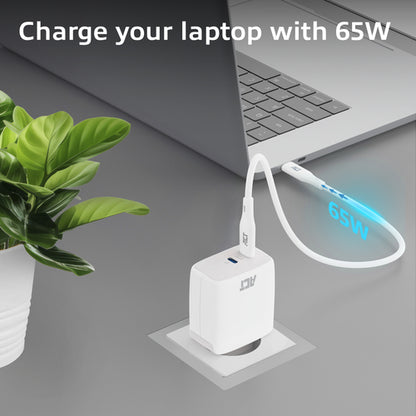 ACT USB-C Lader 65W 2-poorts met Power Delivery PPS en GaNFast, Auto, AC, 20 V, 3,25 A, Wit