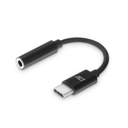 ACT USB-C naar 3.5mm jack audio adapter, 3.5mm, Vrouwelijk, USB Type-C, Mannelijk, 0,11 m, Zwart