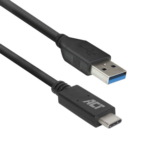 ACT USB 3.0 kabel, USB-A naar USB-C, 2 meter, 2 m, USB C, USB A, USB 3.2 Gen 1 (3.1 Gen 1), 5 Gbit/s, Zwart