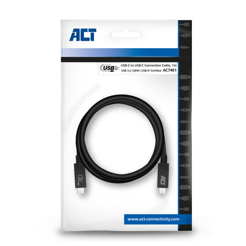 ACT USB 3.0 kabel, USB-C, USB-IF gecertificeerd, 1 meter, 1 m, USB C, USB C, USB 3.2 Gen 1 (3.1 Gen 1), 5 Gbit/s, Zwart