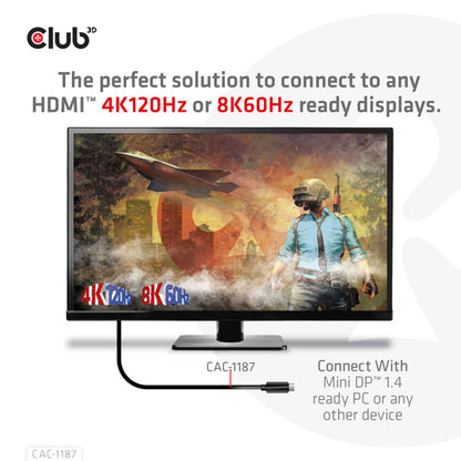 CLUB3D MiniDisplayPort kabel 1.4 naar HDMI met 4K120Hz/8K60Hz HDR10+ M/M 1.8m, 1,8 m, Mini DisplayPort, HDMI, Mannelijk, Mannelijk, Recht