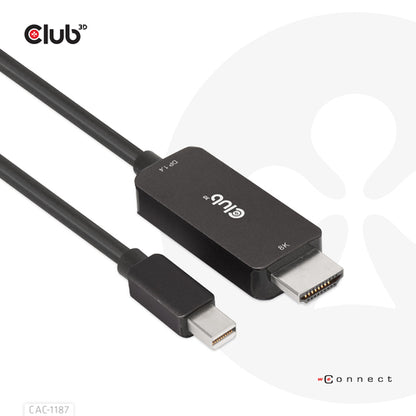 CLUB3D MiniDisplayPort kabel 1.4 naar HDMI met 4K120Hz/8K60Hz HDR10+ M/M 1.8m, 1,8 m, Mini DisplayPort, HDMI, Mannelijk, Mannelijk, Recht