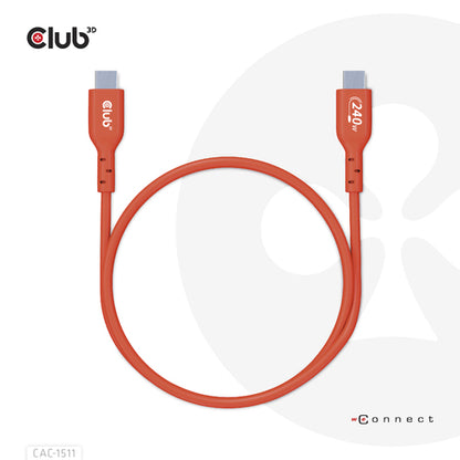CLUB3D USB2 Type-C Bi-Directional USB-IF Certified Cable Data 480Mb, PD 240W(48V/5A) EPR M/M 4m / 13.13ft, 4 m, USB C, USB C, USB 2.0, Oranje, Rood