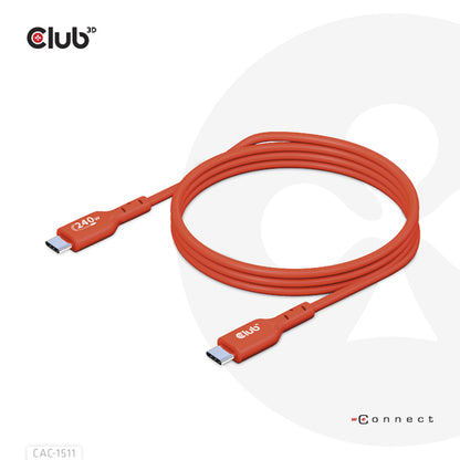 CLUB3D USB2 Type-C Bi-Directional USB-IF Certified Cable Data 480Mb, PD 240W(48V/5A) EPR M/M 1m / 3.23 ft, 1 m, USB C, USB C, USB 2.0, Oranje