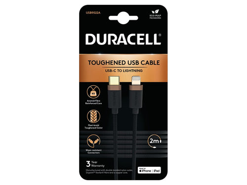 Duracell USB9022A, Zwart, Apple iPhone 5, 5C, 5S, iPad 4, iPad Mini, iPod Nano 7G, iPad Touch 5G, 85 g, 5 mm, 5 mm, 2000 mm