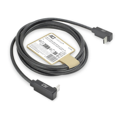 ACT USB 3.0 10Gbps 60W USB Type-C (haaks boven/beneden) naar USB Type-C (haaks boven/beneden) kabel, 2 meter, 2 m, USB C, USB C, USB 3.2 Gen 2 (3.1 Gen 2), 10 Gbit/s, Zwart
