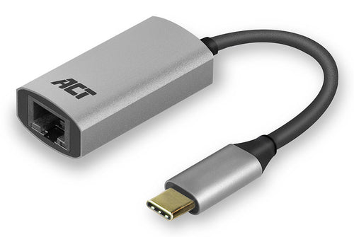 ACT USB-C naar Gigabit ethernet adapter, USB Type-C, RJ-45, Man, Grijs, Realtek USB GbE Ethernet, 125 mm
