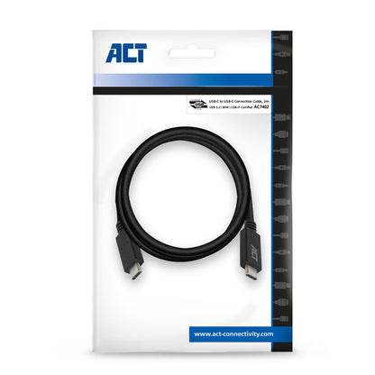ACT USB 3.0 kabel, USB-C, USB-IF gecertificeerd, 2 meter, 2 m, USB C, USB C, USB 3.2 Gen 1 (3.1 Gen 1), 5 Gbit/s, Zwart