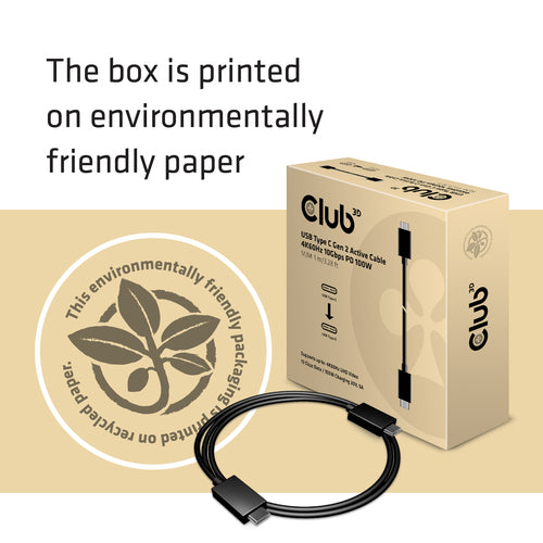 CLUB3D USB Type-C Gen 2 actieve kabel - 4K60Hz, 10Gbps(data) Opladen op 100W M/V 1 m ook geschikt voor Apple Macs, 1 m, USB C, USB C, USB 3.2 Gen 2 (3.1 Gen 2), Mannelijk/Mannelijk, Zwart