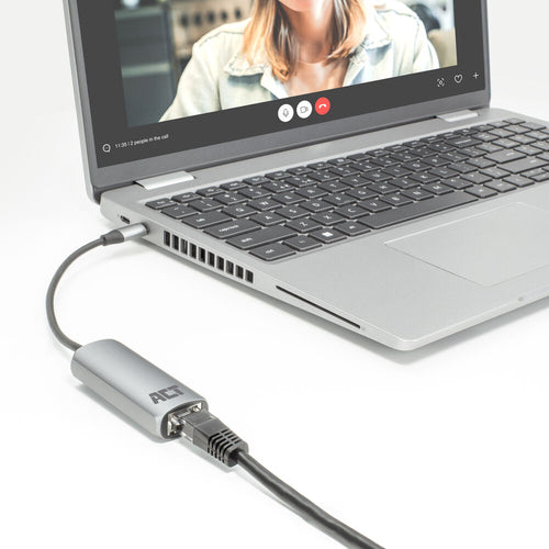 ACT USB-C Gigabit ethernet adapter, Bedraad, USB Type-C, Ethernet, 1000 Mbit/s, Zilver