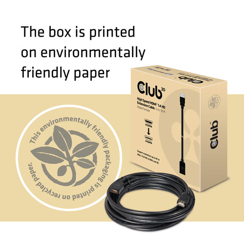 CLUB3D High Speed HDMIâ¢ 1.4 HD Extension Kabel 5meter M/F, 5 m, HDMI Type A (Standaard), HDMI Type A (Standaard), 3D, 10,2 Gbit/s, Zwart