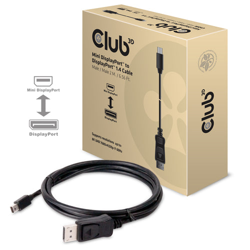 CLUB3D Mini DisplayPort naar DisplayPort 1.4 HBR3 8K60Hz Kabel, 2 Meter, 2 m, Mini Displayport, Displayport, Mannelijk, Mannelijk, 7680 x 4320 Pixels