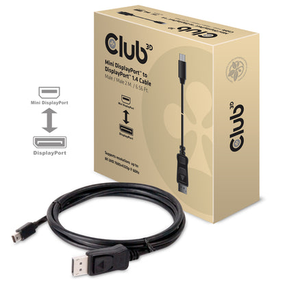 CLUB3D Mini DisplayPort naar DisplayPort 1.4 HBR3 8K60Hz Kabel, 2 Meter, 2 m, Mini Displayport, Displayport, Mannelijk, Mannelijk, 7680 x 4320 Pixels