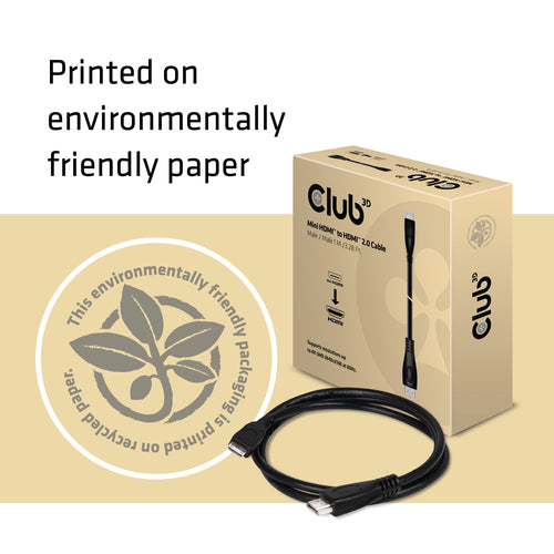 CLUB3D Mini HDMIâ¢ to HDMIâ¢ 2.0 4K60Hz Kabel 1Meter, 1 m, HDMI Type C (Mini), HDMI Type A (Standaard), 18 Gbit/s, Zwart