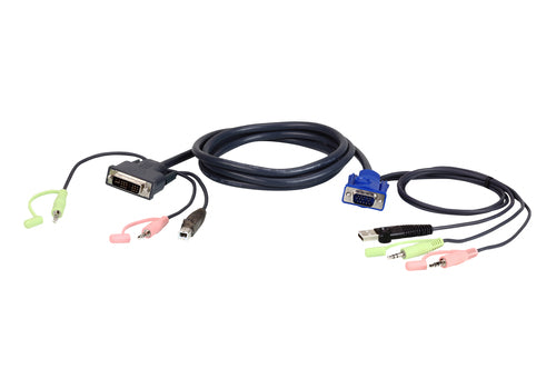 ATEN 2L-7DX2U, 1,8 m, VGA (D-Sub) + 3.5mm + USB Type-A, DVI-I + 3.5mm + USB Type-B, Mannelijk, Mannelijk, Zwart, Groen, Roze