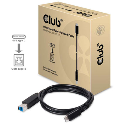 CLUB3D USB 3.1 Gen2 Type-C to Type-B Cable Male/Male, 1 meter, 1 m, USB 3.1 Gen2 Type C, USB B, Zwart