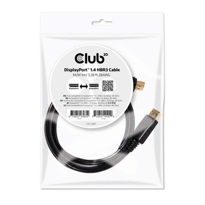 CLUB3D DisplayPort 1.4 HBR3 Cable 1meter Male/Male 8K60Hz, 1 m, DisplayPort, DisplayPort, Mannelijk, Mannelijk, 7680 x 4320 Pixels
