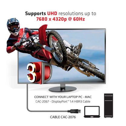 CLUB3D DisplayPort 1.4 HBR3 Cable 1meter Male/Male 8K60Hz, 1 m, DisplayPort, DisplayPort, Mannelijk, Mannelijk, 7680 x 4320 Pixels