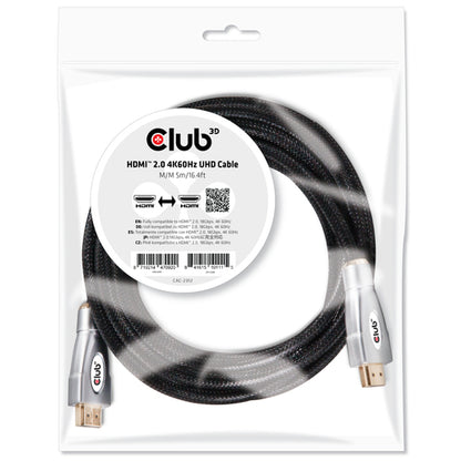 CLUB3D HDMI 2.0 4K60Hz UHD Cable 5m, 5 m, HDMI Type A (Standaard), HDMI Type A (Standaard), 3D, 18 Gbit/s, Zwart