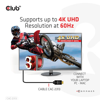 CLUB3D HDMI 2.0 4K60Hz RedMere Kabel 10 meter, 10 m, HDMI Type A (Standaard), HDMI Type A (Standaard), 3D, 18 Gbit/s, Zwart