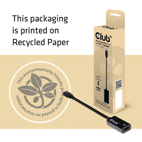 CLUB3D Mini DisplayPort 1.4 to HDMI 2.0b HDR Active Adapter, Min iDisplayPort 1.4, HDMI 2.0b, Zwart