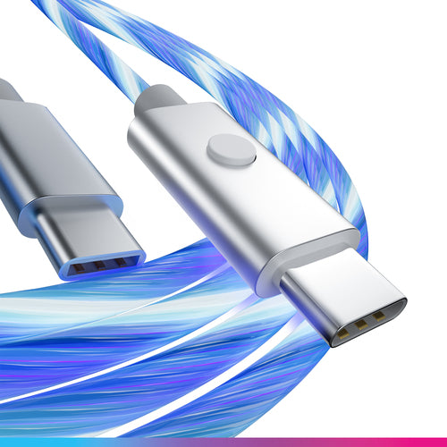 Oniverse ONICAB1-CTYPEC2-LED, 2 m, USB A, USB C, Blauw, Zilver