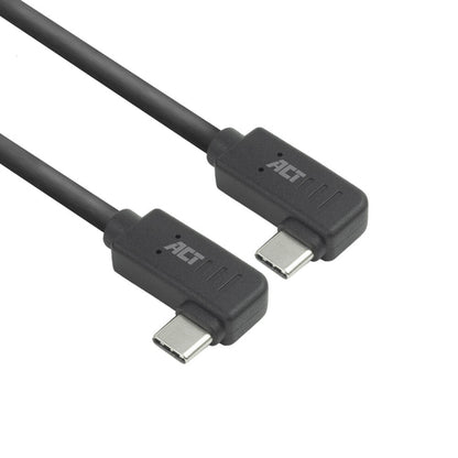 ACT USB 3.0 10Gbps 60W USB Type-C (haaks links/rechts) naar USB Type-C (haaks links/rechts) kabel, 1 meter, 1 m, USB C, USB C, USB 3.2 Gen 2 (3.1 Gen 2), 10 Gbit/s, Zwart