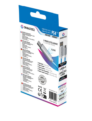 Oniverse ONICAB1-MICUSB2-WHT, 2 m, USB A, Micro-USB B, Blauw, Zilver