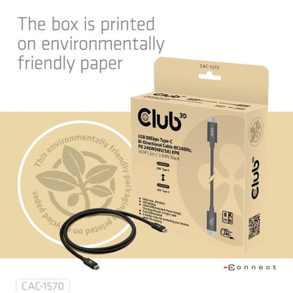 CLUB3D USB 80Gbps Certified 240W 8K240Hz Type-CÂ® 1.2m / 3.94ft Black Cable, 2 g, 45 g, 10 g, 225 g, 8544 4290