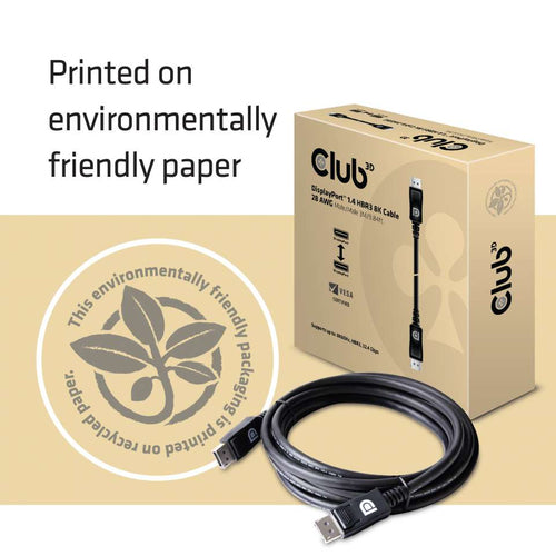 CLUB3D DisplayPort 1.4 HBR3 8K Kabel Male/Male 3 meter, 3 m, DisplayPort, DisplayPort, Mannelijk, Mannelijk, 7680 x 4320 Pixels