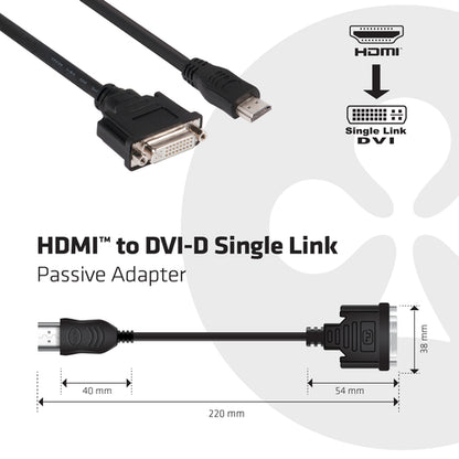 CLUB3D HDMI to DVI Single Link Passive Adapter, 0,40 m, HDMI, DVI, Mannelijk, Vrouwelijk, 1920 x 1200 Pixels