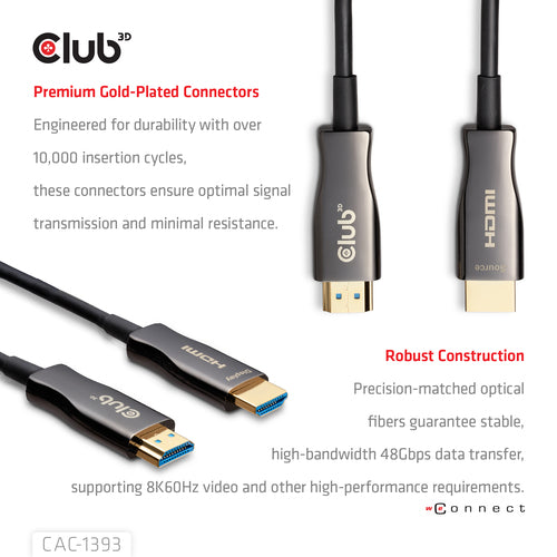 CLUB3D HDMIâ¢ Hybrid AOC Cable 8K60Hz/4K120Hz 50m / 164.04ft, 50 m, HDMI Type A (Standaard), HDMI Type A (Standaard)