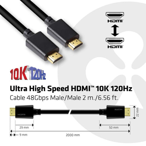 CLUB3D Ultra High Speed HDMI 4K120Hz, 144Hz Certified Cable 48Gbps M/M 2 m / 6.56 ft, 2 m, HDMI Type A (Standaard), HDMI Type A (Standaard), 10240 x 4320 Pixels, 3D, Zwart