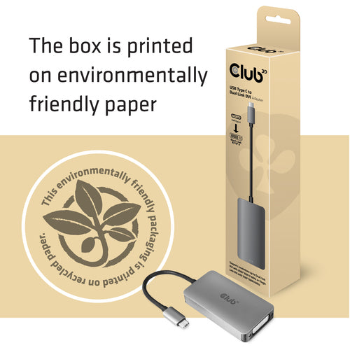 CLUB3D USB3.2 Gen1 Type-C to Dual Link DVI-D HDCP AAN versie Actieve Adapter M/V, USB C, DVI-D Dual link, Grijs