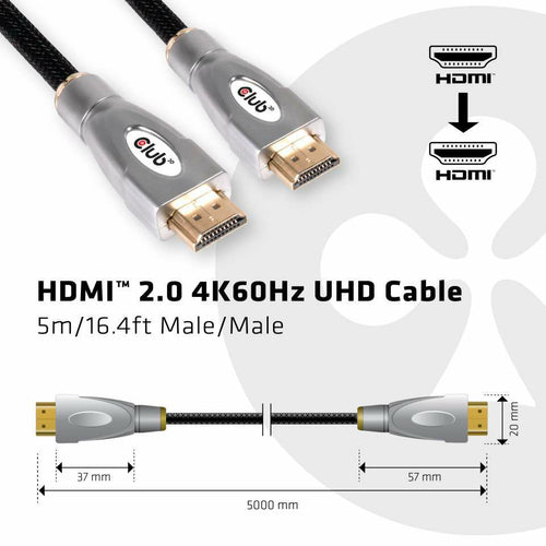 CLUB3D HDMI 2.0 4K60Hz UHD Cable 5m, 5 m, HDMI Type A (Standaard), HDMI Type A (Standaard), 3D, 18 Gbit/s, Zwart