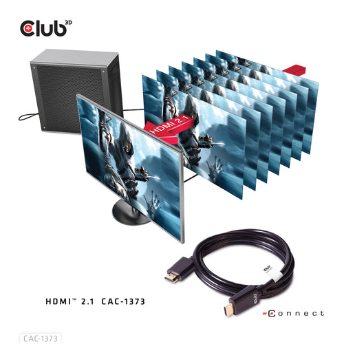 CLUB3D Ultra High Speed ââHDMIâ¢2.1 gecertificeerde kabel 4K120Hz, 8K60Hz 48Gbps M/V 3 meter, 3 m, HDMI, HDMI, 48 Gbit/s, Zwart